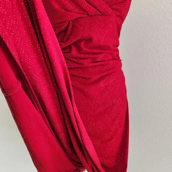Vintage Y2K City Triangles Red Ruched Maxi Prom Dress Stretchy Spaghetti Strap S - Picture 4 of 13